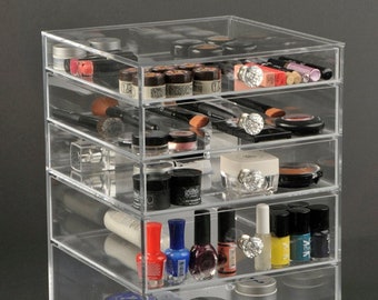 Acrylic Cosmetic Organizer with Crystal Knobs, 5 Drawers