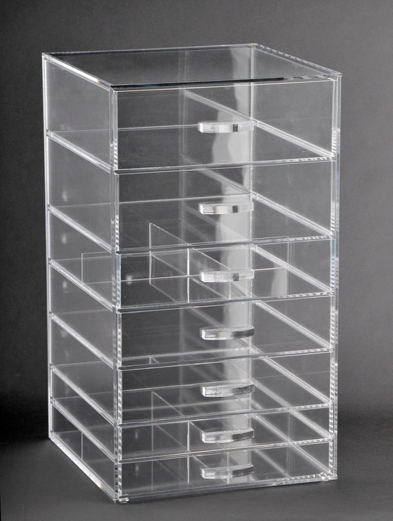 Clear Cosmetic Case and Vanity Storage With 7 Drawers Including Dividers by  Glamourebox A7RK 