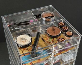 GlamoureBox Clear Acrylic Cosmetic Cube Makeup Organizer Case With Crystal Knobs A5-K