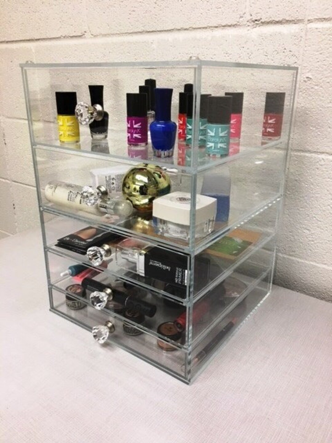 Clear Cosmetic Case and Vanity Storage With 7 Drawers Including Dividers by  Glamourebox A7RK 