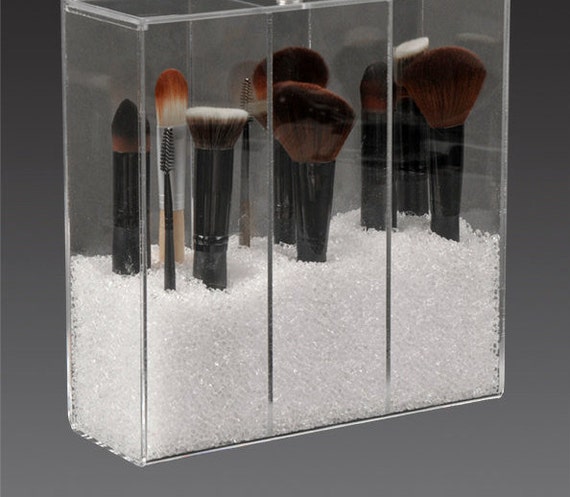 GlamoureBox Makeup Brush Holder Organizer Storage Case 3 Compartment Clear Acrylic A3