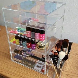 Acrylic Clear Makeup Storage Cube Organizer Cosmetic Case With 4 Drawers A4L by GlamoureBox