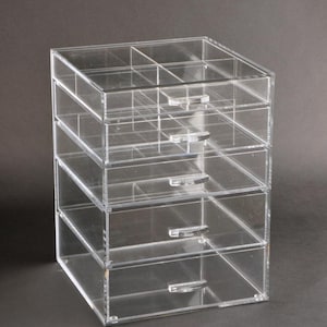 GlamoureBox 5 Drawer Cosmetic Cube Organizer Storage Case With Dividers Clear Acrylic A5R