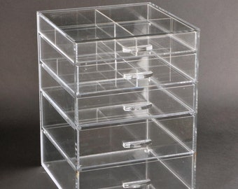 GlamoureBox 5 Drawer Cosmetic Cube Organizer Storage Case With Dividers Clear Acrylic A5