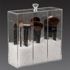 Lefiocky Makeup Brush Holder with Lid and Qtip Holder Set, Clear