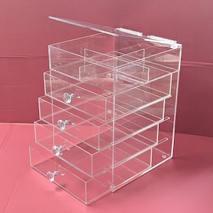 Acrylic Clear Makeup Storage Cube Organizer Cosmetic Case With 4 Drawers A4L by GlamoureBox