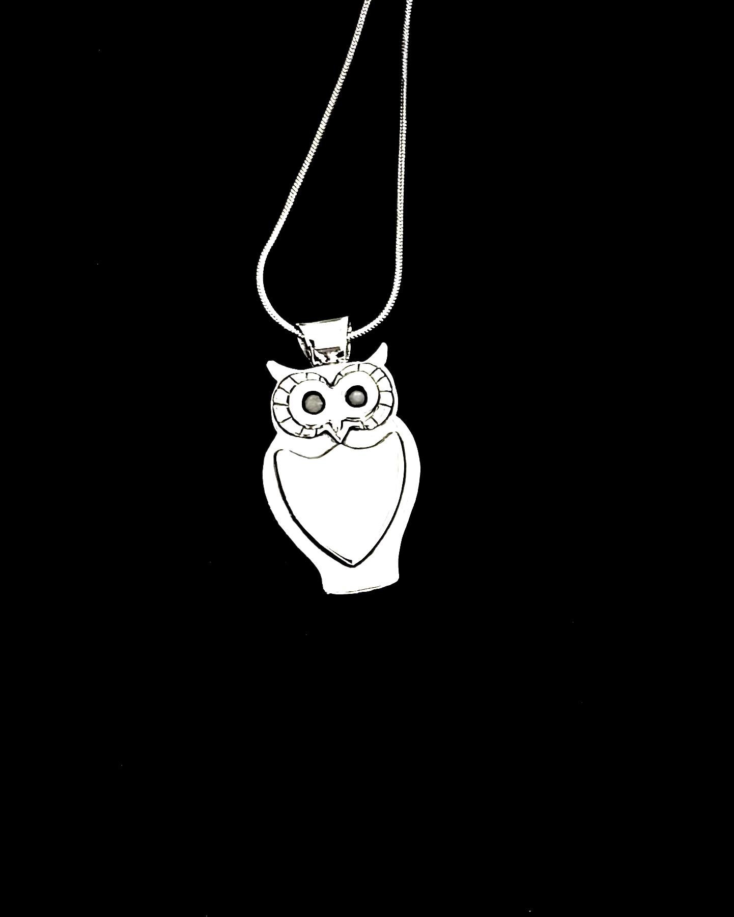 Sitting Owl Layered Sterling Silver Pendant on 18 inch Snake chain