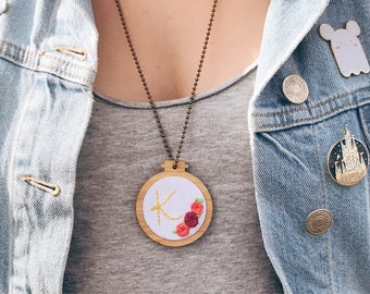 embroidered initial necklace