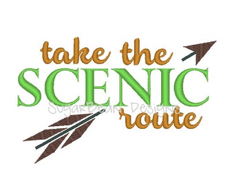 Take the Scenic Route Arrow Machine Embroidery Design. Four Sizes Included.