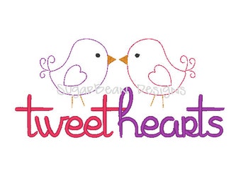 Tweethearts Embroidery Design. Three Sizes Included. Valentines Day Machine Embroidery Design.