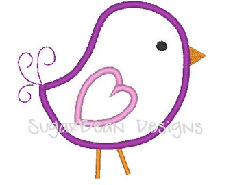 Love Bird Embroidery Applique Design. Valentines Day Machine Embroidery Design. 4x4 Hoop