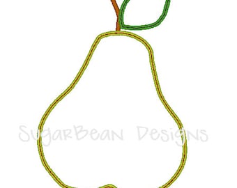 Juicy Pear Embroidery Design. Three Sizes Included. Fruit Applique Machine Embroidery Design.