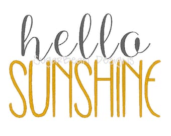 Hello Sunshine Embroidery Design. Two Sizes Included. Script Machine Embroidery Design.