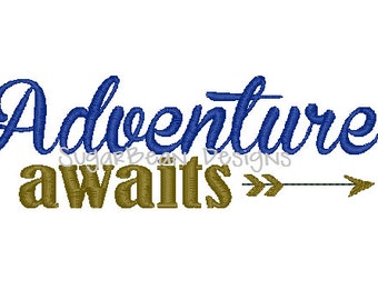 Adventure Awaits Arrow Machine Embroidery Design. Hat Embroidery Design