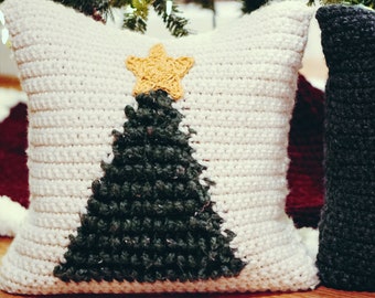 Crochet Pillow PATTERN  // Crochet Winter Decor // Christmas Decor // Christmas Tree Pillow // Crochet Pillow Cover / Country Christmas Tree