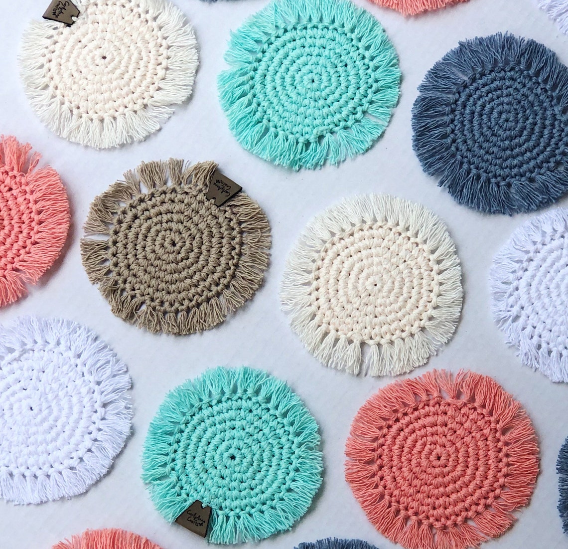 Boho coasters // crochet coasters // mug rug // macrame // Etsy