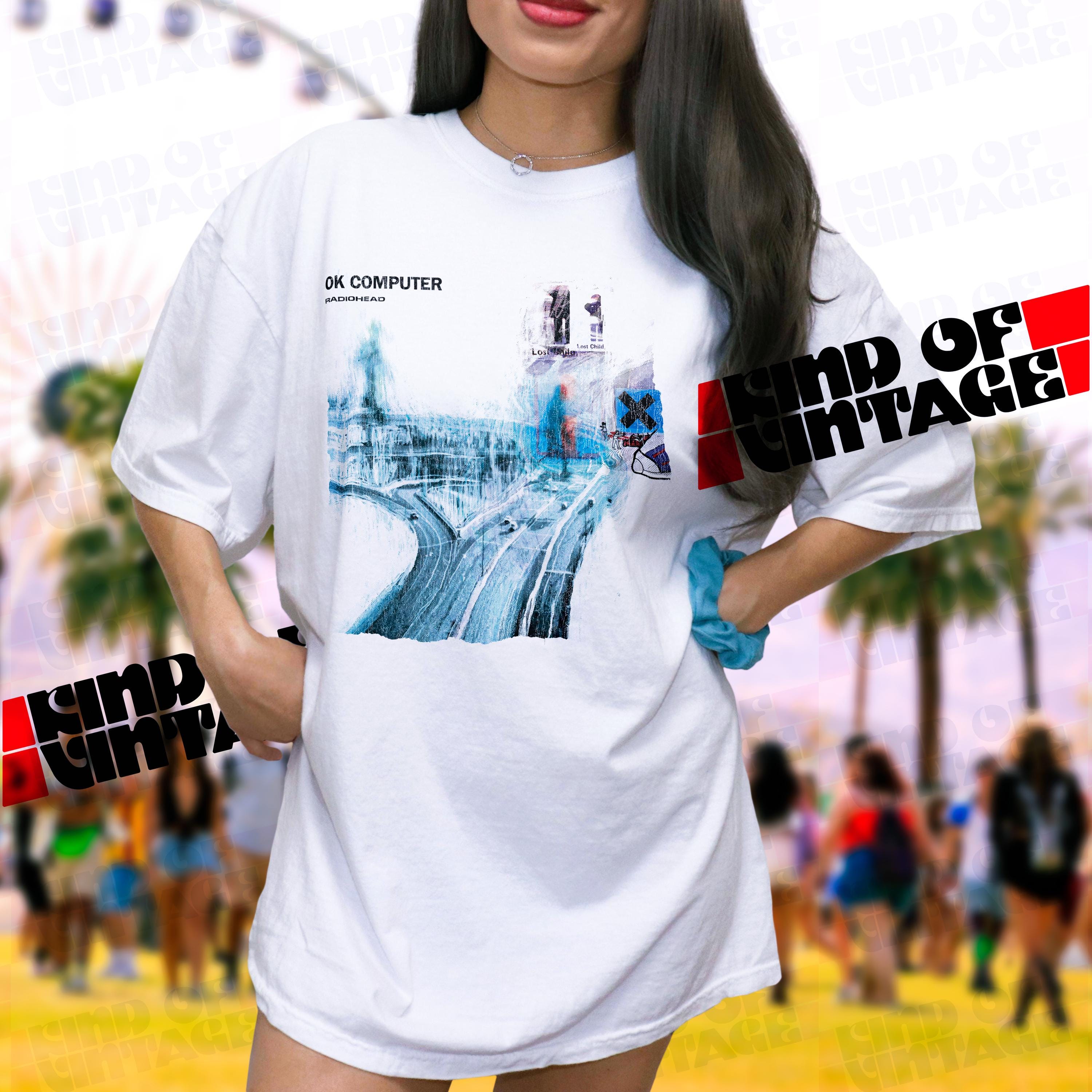 radiohead tシャツ ビンテージ　ok computer Radiohead Tour 97 Ok Computer Retro White Short Sleeve
