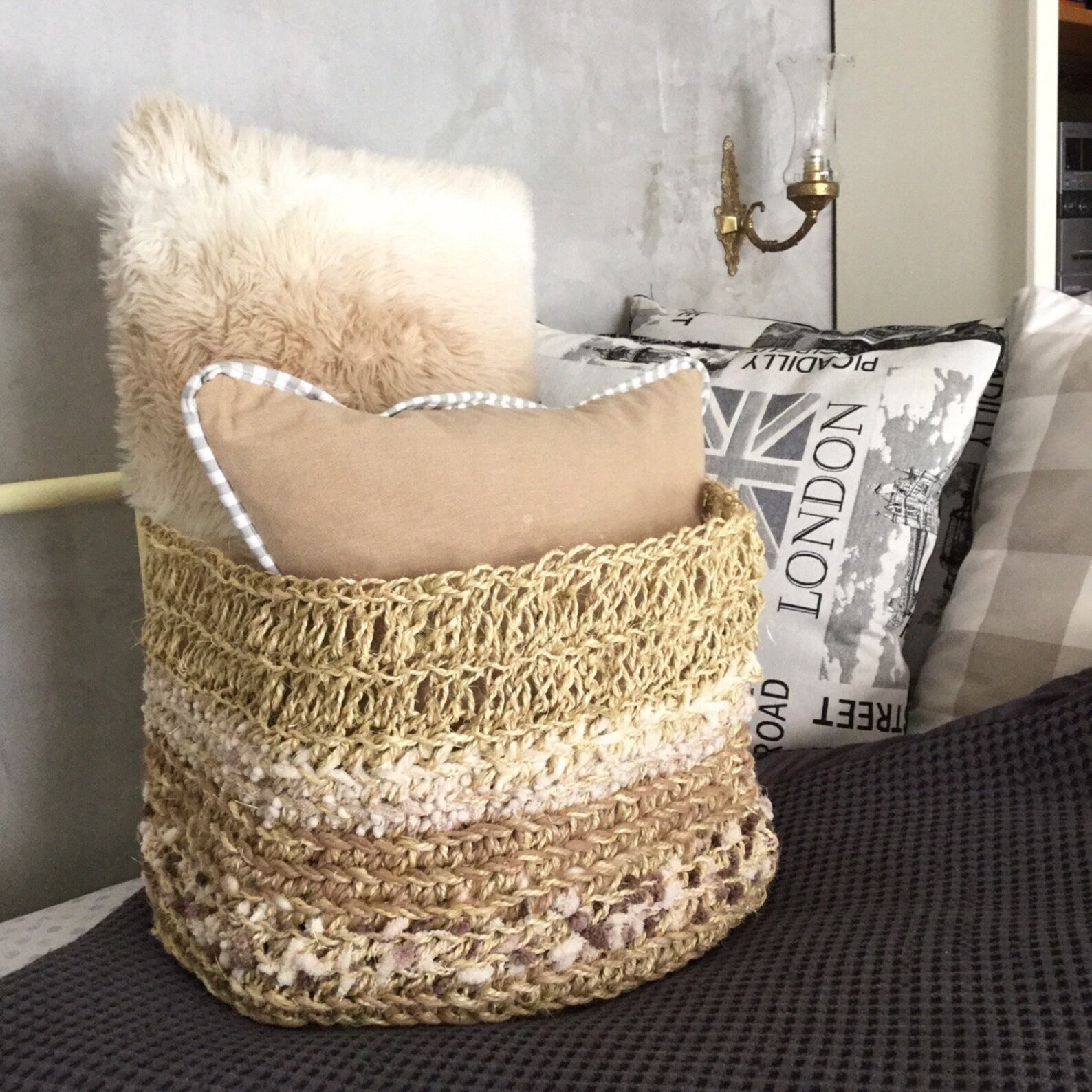 Large Jute Sisal and Yarn Basket Etsy