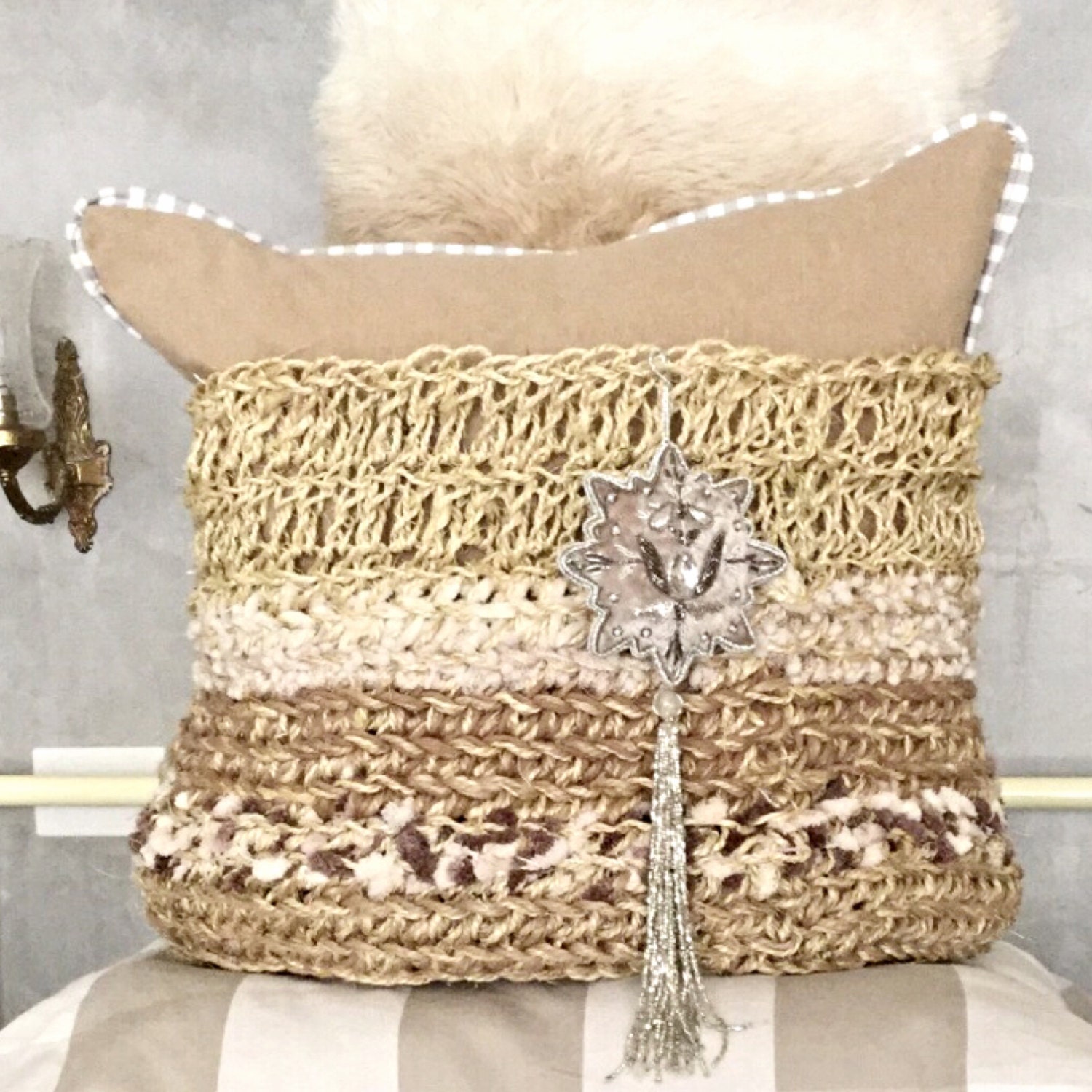 Large Jute Sisal and Yarn Basket Etsy