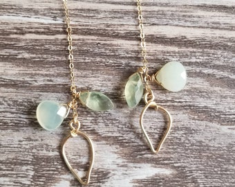 14k gold filled jade and prehnite dangles