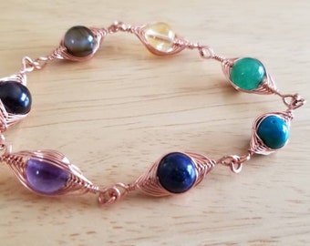 Copper Herringbone Gemstone Chakra Bracelet