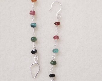 Silver Tourmaline Leaf Earrings