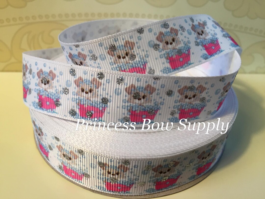 7/8 Dog in Bath Tub Grosgrain Ribbon, Bathing Dog Bow Supplies, Bathtub
