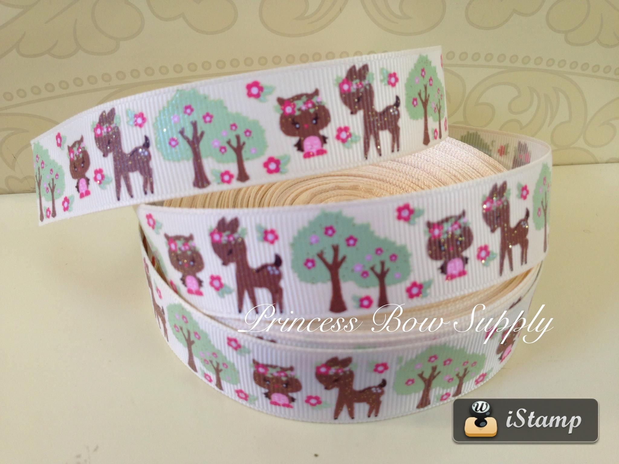 7/8" owl grosgrain ribbon, glitter deer grosgrain ribbon, Fall Thanksgiving grosgrain ribbon, b