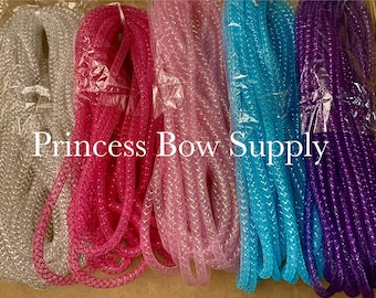 Choose color - 8mm deco mesh tubing purple, pink, turq blue, red, clear silver gold mesh tubing crin tube decorate wreath ribbon supplies