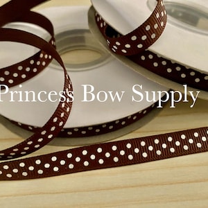 3/8&quot; brown with white polka dot grosgrain ribbon, 3/8&quot; Thanksgiving polka dot ribbon for hair bows craft journal planners, cat collar ribbon