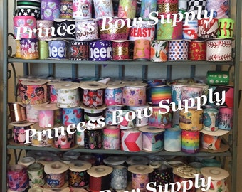 50 yards mixed lot - 3" cheer grosgrain ribbon grab bag mix, assorted cheerleader print ribbon, sport holiday flower glitter ribbon lot