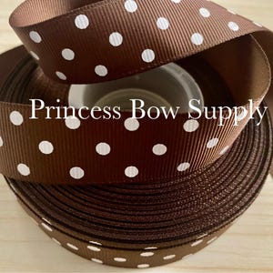 7/8&quot; white polka dots on brown grosgrain ribbon, 7/8&quot; Thanksgiving ribbon for hair bows lanyards journals planners dog bow collars ribbon