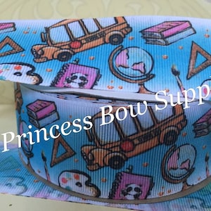 1.5" school bus art supplies double sided grosgrain ribbon for back to school hair bow supplies, teacher classroom wreath ribbon supplies
