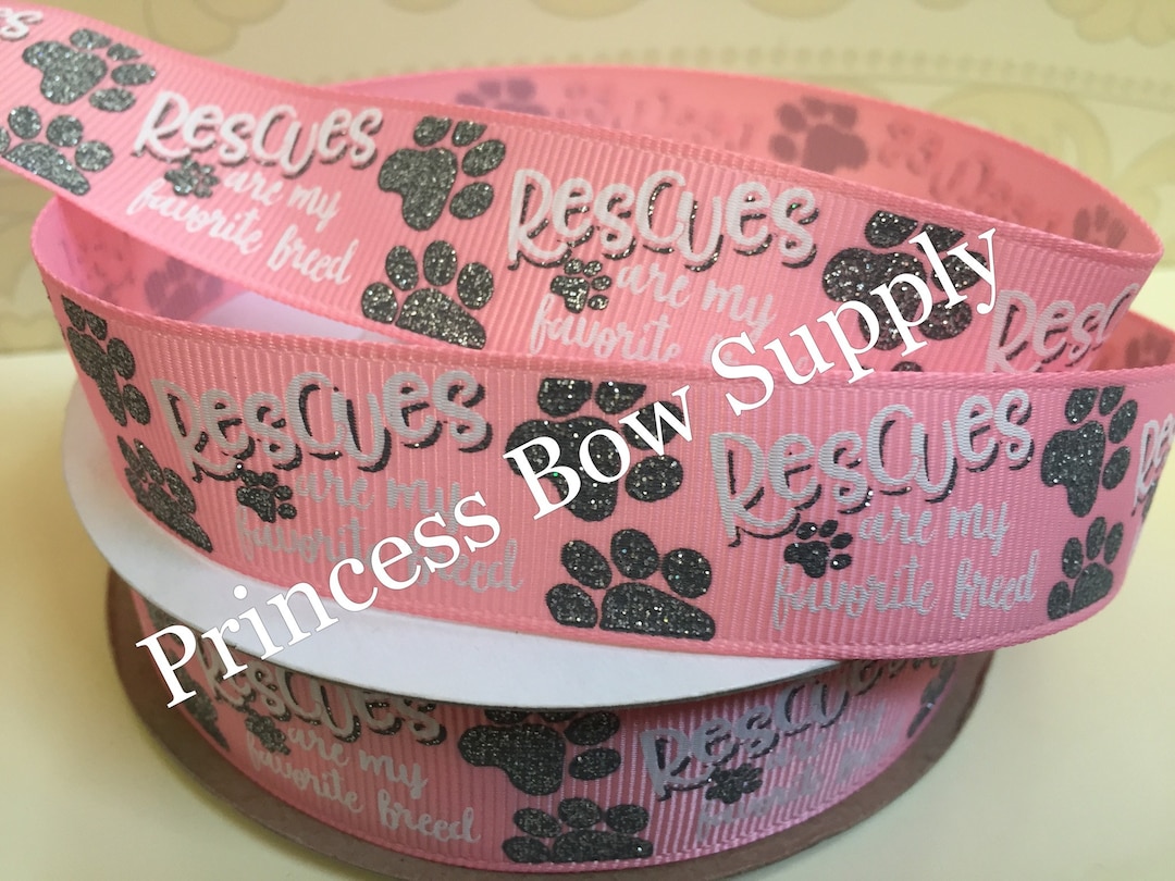 7/8 Silver Glitter Paw Print Pink Grosgrain Ribbon - Etsy