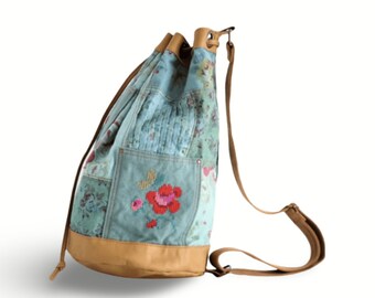 Floral Print Drawstring Bucket Bag、backpack