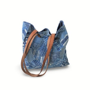 Patchwork-Einkaufstasche, übergroße Einkaufstasche personalisiert, Indigo-Einkaufstasche, Tote