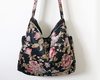 Cotton Velvet Rose Hobo, Rose velvet tote, Shoulder bag