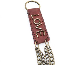 LOVE Hand-Beaded Leather Key Ring