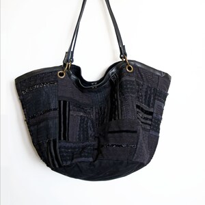 Oversized canvas lace patchwork tote bag, Large tote, Lace tote