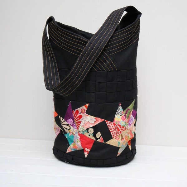 Bolso de cubo, bolso de mano, bolso oriental, bolso japonés, bolso de patchwork de mano de origami japonés, bolso patchwork