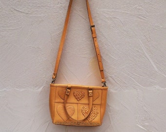 Leather Tote Bag, Leather Shoulder Bag,  Leather Crossbody Bag, Heart Applique Leather bag