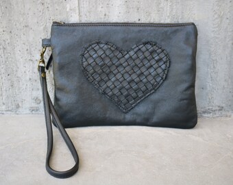 Leather Pouch, Black Leather Pouch, Leather Clutch