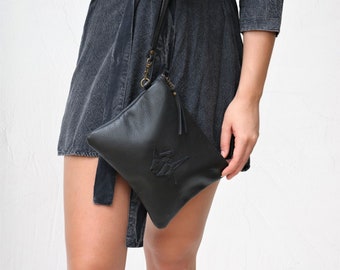 Leather Pouch, Leather Black Pouch, Leather Clutch Bag