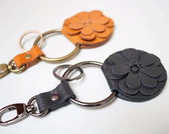 Leather Flower Keyring, Leather Keyring, Leather Key Holder