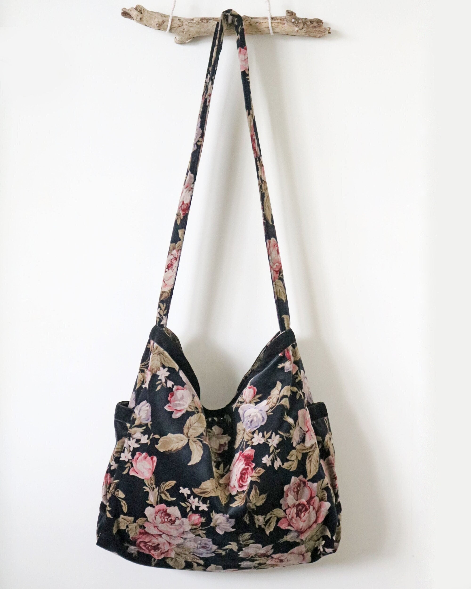 Cotton Velvet Rose Hobo, Rose velvet tote, Shoulder bag
