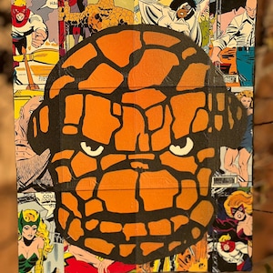 Fantastic Four Ben Grimm-stencilschilderij op Marvel Secret Wars-ruilkaarten 8 x 10