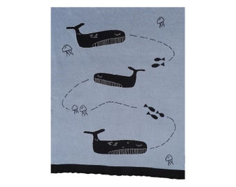 100% Cotton Baby Blanket - Baby Blue Sea Creatures by CREATURES & CREAM (the perfect baby shower gift - whales. fish, jellyfish)