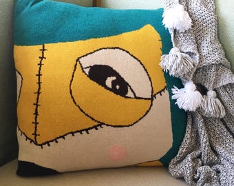 Fox Cushion Cover - Teal and Mustard (100% lambswool) by CREATURES & CREAM - fun and quirky illustration by local designer