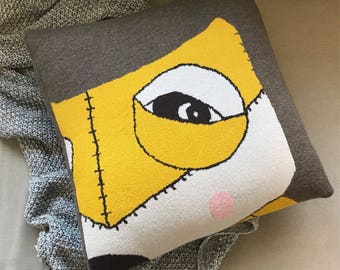 Fox Cushion Cover - Brown and Mustard (100% lambswool) by CREATURES & CREAM- fun and quirky illustration by local designer