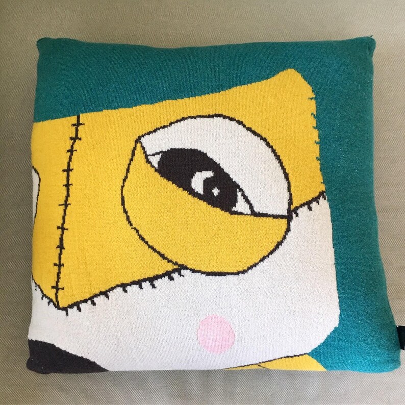 Fox Cushion Cover fun and quirky illustration by local designer by CREATURES /& CREAM 100/% lambswool Teal and Mustard